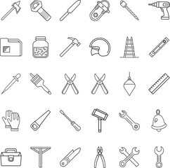 Construction Tools Icons Hardware, DIY, Repair, Building, Workshop
