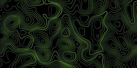 Abstract light pattern Vector illustration. Topographic map background concept, Vibrant neon lights pulsating patterns Colorful topography contour lines isolated on black background.	