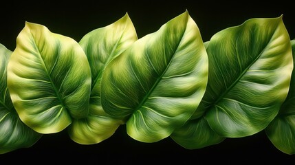 Jungle Patterns. Tropical green leaves with yellow gradient on dark ba