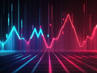 Fototapeta premium A vibrant digital representation of fluctuating data, showcasing blue and red lines against a dark background, symbolizing analytics and trends.