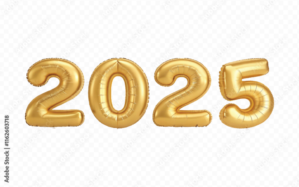 Fototapete abstract 3d 2025 text made with different golden colour hellium balloons isolated on white backgroun