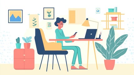 Fototapeta premium Person Working From Home Office Space Design