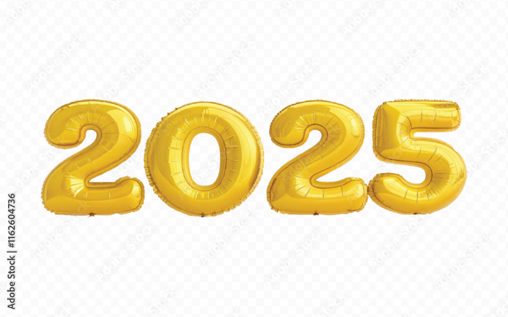Fototapete abstract 3d 2025 text made with different golden colour hellium balloons isolated on white backgroun