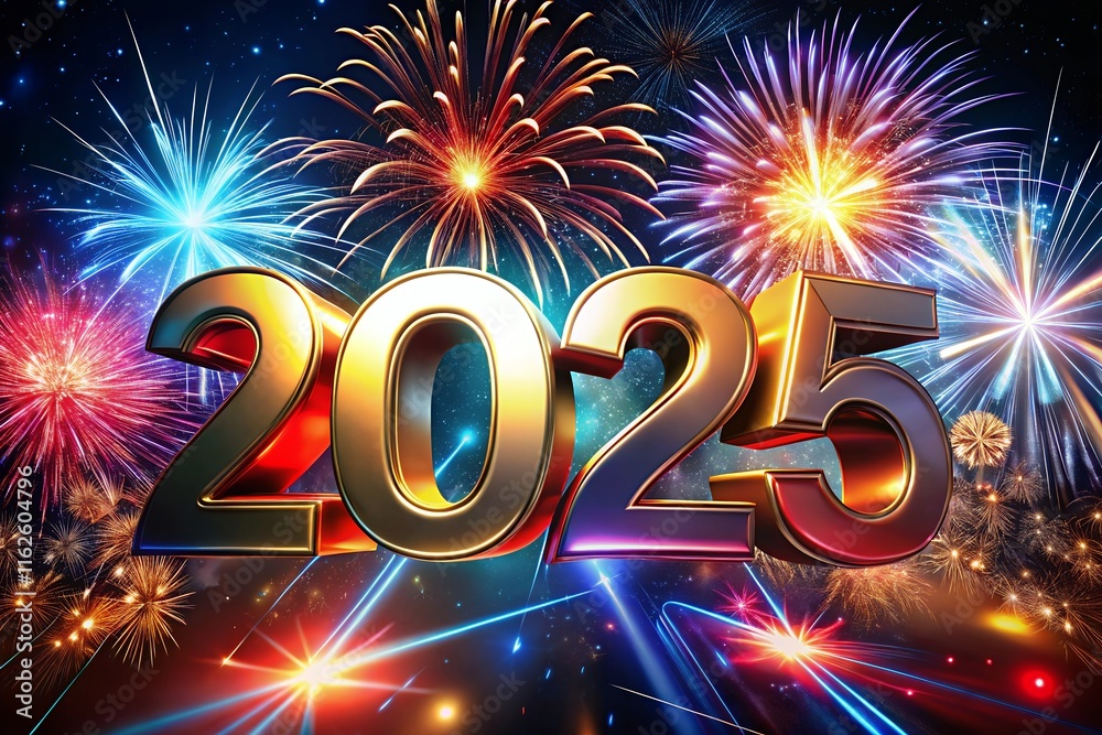 Fototapete 3d numbers 2025 to date on fireworks 2025 logo design element with creative modern concept