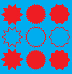 Set of Vector Starburst Badges. Simple Flat Style Vintage Labels, Stickers.