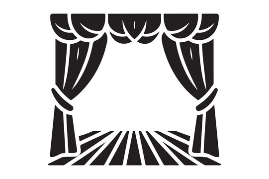 Classic Theater Curtain Silhouette Illustration, Perfect for Stage Themes
