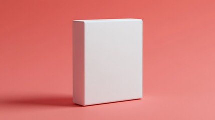 Blank white box on coral background.