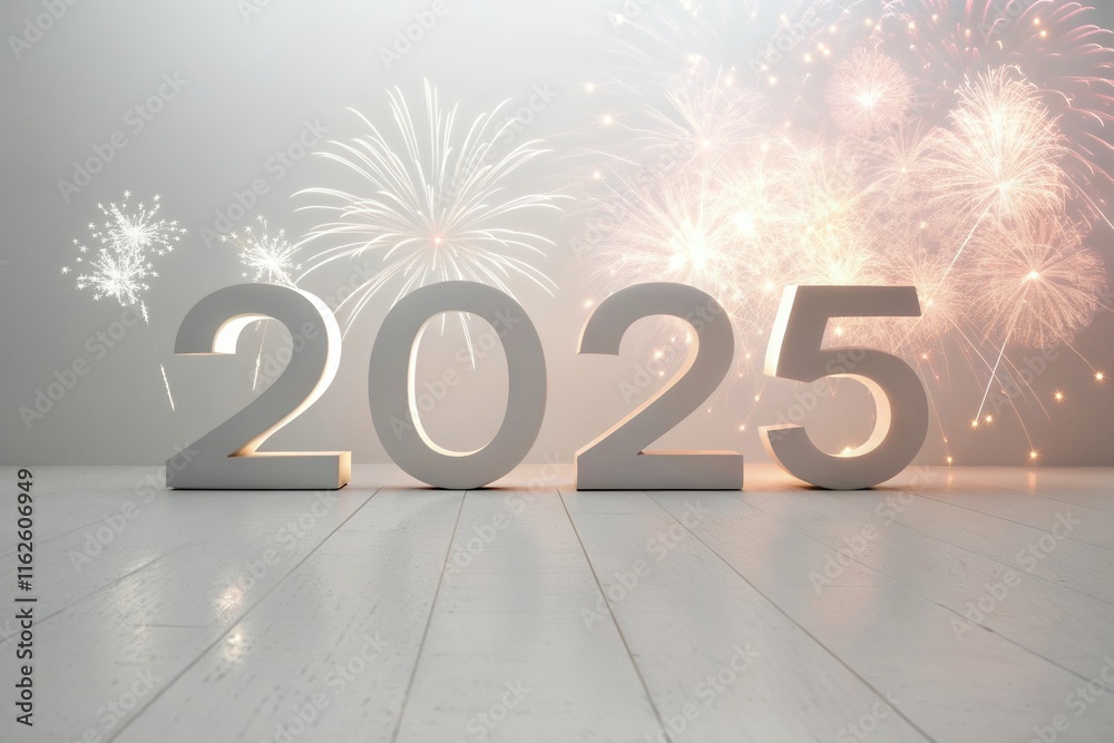 Fototapete 3d numbers 2025 to date on fireworks 2025 logo design element with creative modern concept