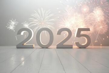 3D Numbers 2025 to date on fireworks 2025 logo design element with creative modern concept