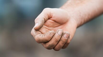 Fototapeta premium Hand with dirt on it. The hand is open and the fingers are spread out