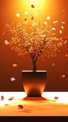 Golden Blossoms Falling Gently On Orange Background