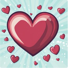 Heart with many other hearts surrounding it. The heart is red and the other hearts are also red