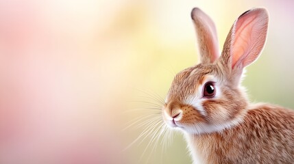 Fototapeta premium Rabbit with brown fur and pink ears. It is looking at the camera