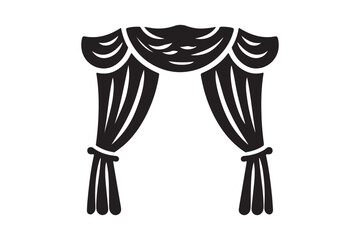 Silhouette Icon of Theater Curtain Opening Scene, Vector Art