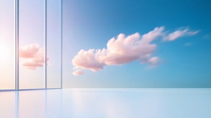 Cloudless sky with a large cloud in the middle. The sky is blue and the sun is shining