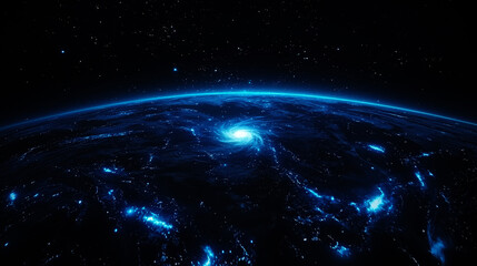 Obraz premium Stunning Cosmic View of Spiraling Galaxy Over Earth from Space