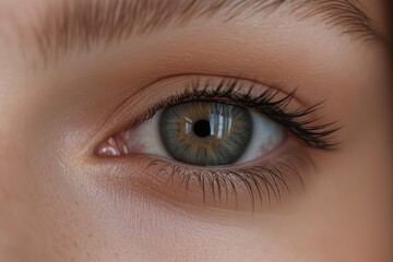 Fototapeta premium Close-up of a womana??s soft olive-gray eye, showcasing smooth transitions and intricate detailing in the iris, captured in ultra HD