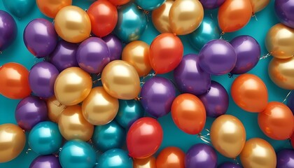 Globos de colores sobre un fondo turquesa