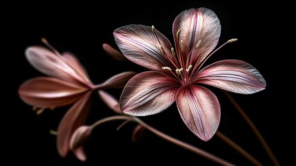 Fototapeta premium Elegant Pink Lily Flowers Dark Background Botanical Closeup
