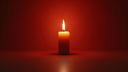 "Solitary Candle: Glowing Light, Dark Red Gradient, Ultra Realistic Glow"