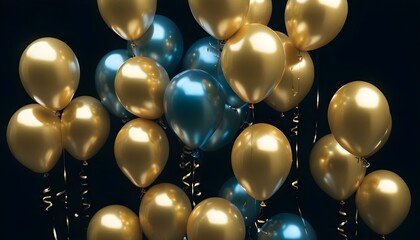 Un mont&oacute;n de globos dorados brillantes sobre un fondo oscuro