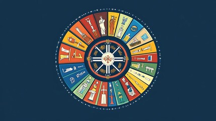 Obraz premium Colorful circular illustration depicting ancient Egyptian mythology and culture symbols.