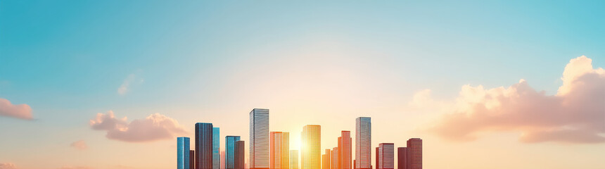 Fototapeta premium Futuristic cityscape with skyscrapers under vibrant sunset sky