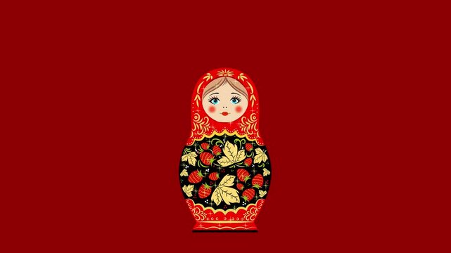  National toy, folklore, animation. Russian wooden matryoshka doll. Copy space