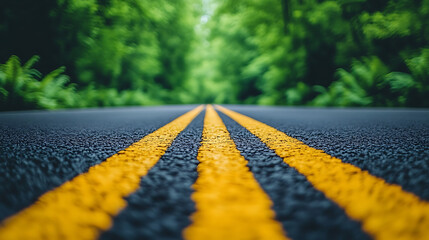 A close-up shot of a road with double yellow lines leading into a forest. This image appears to be one of many submissions being reviewed.

