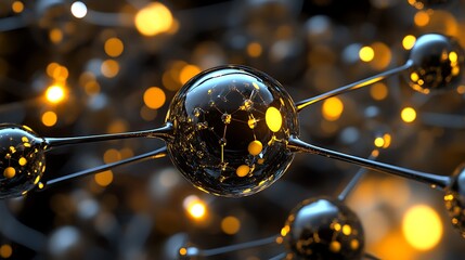 Artistic molecular design with luminous nodes and futuristic elements, highlighting creativity 