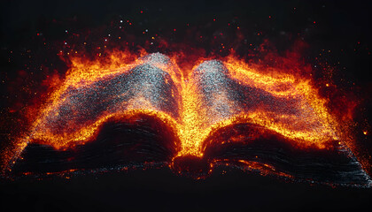 Fiery book ablaze, particles of fire and light, abstract, fantasy, magical, burning pages, knowledge, wisdom, inferno, intense heat, glowing embers.