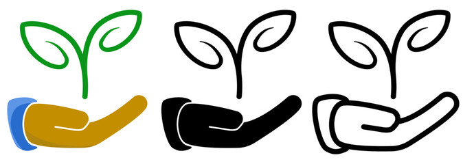 hand icon with plant, simple flat style, illustration, logo sign symbol pictogram template, for ui or ux isolated on white for mobile app, editable