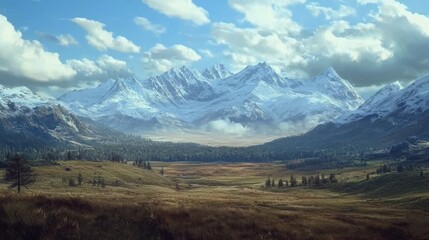 Obraz premium Majestic Snow Capped Mountains Valley Landscape