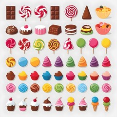 Vector Set of Sweets Icons - Colorful Candy and Desserts