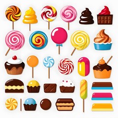 Vector Set of Sweets Icons - Colorful Candy and Desserts