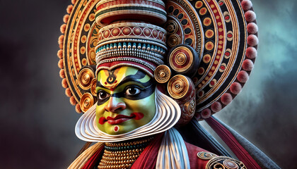 Close-Up Portrait of a Kathakali Performer in Kerala, India