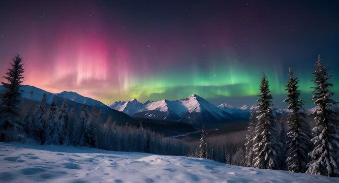 Fantastic landscape with northen light