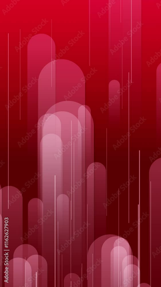 Poster red lines and shapes are moving from the bottom of a gradient abstract background, vertical composit