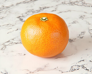 Single ripe orange on marble background. Perfect for healthy eating, food blogs, or citrus-themed projects.