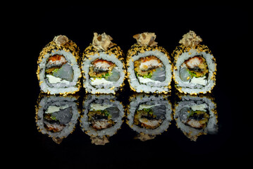 Uramaki: Inverted sushi rolls, with rice on the outside and nori seaweed on the inside