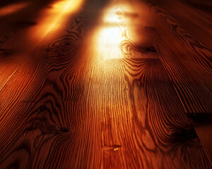 Warm, rich, textured wood floor illuminated by sunlight, showcasing intricate grain patterns. Perfect for backgrounds or design elements.