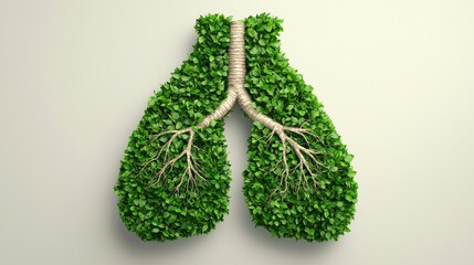 Lungs Made of Green Leaves Representing Nature and Clean Air
