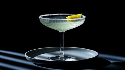 Elegant cocktail with lemon twist in minimalistic setting for culinary art