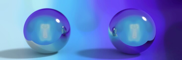 Glossy Blue-Purple Spheres with Internal Reflections on Gradient Background