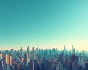 Fototapeta premium A breathtaking skyline view features towering buildings against a clear blue sky, capturing the essence of urban life and architectural beauty.
