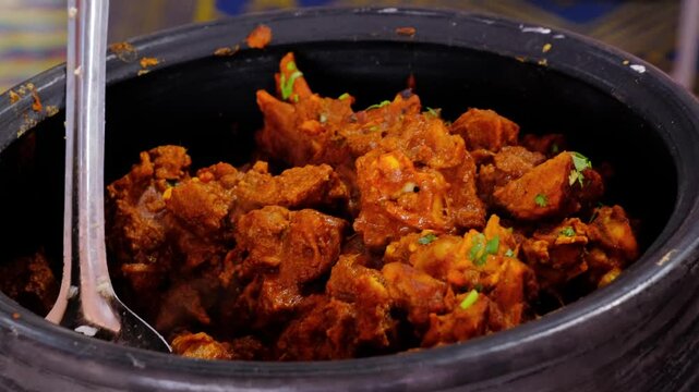 Authentic Maharashtrian cuisine, delicious mutton curry that many locals love. Maharashtra, India.