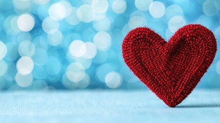 Fototapeta premium Heart Shape Decoration Against Soft Blue Bokeh Background