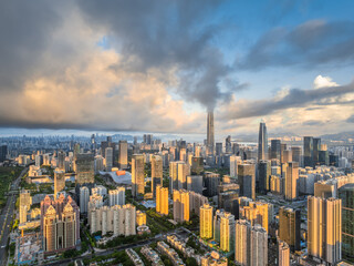 Obraz premium High angle view modern city buildings skyline at sunrise in Shenzhen, China