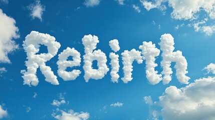 Inspiring rebirth concept with cloud text on bright blue sky perfect for creative designs