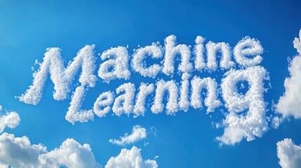 Fototapeta premium Machine learning concept with cloud letters in clear blue sky